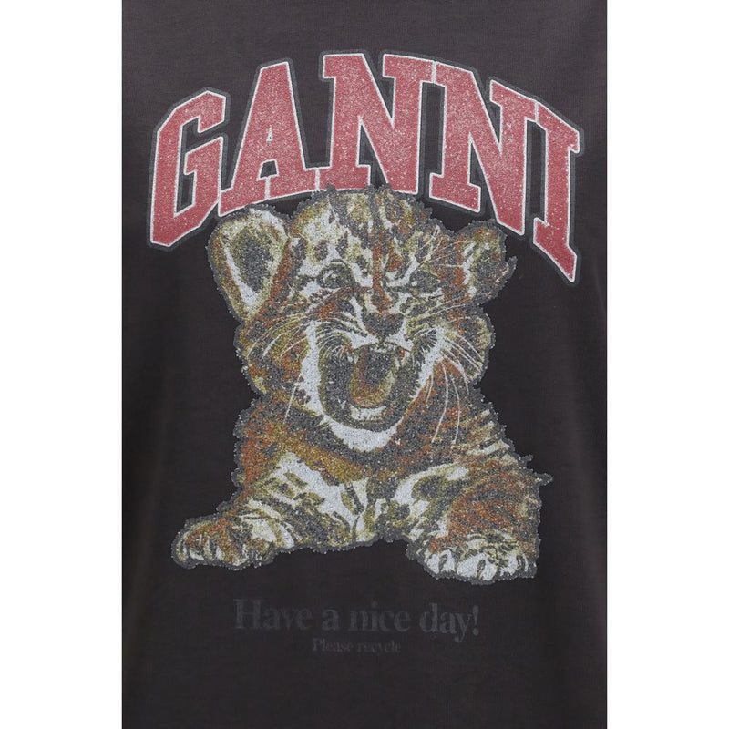 Ganni Black Cotton Sweatshirt - Casual Style with Tiger Print