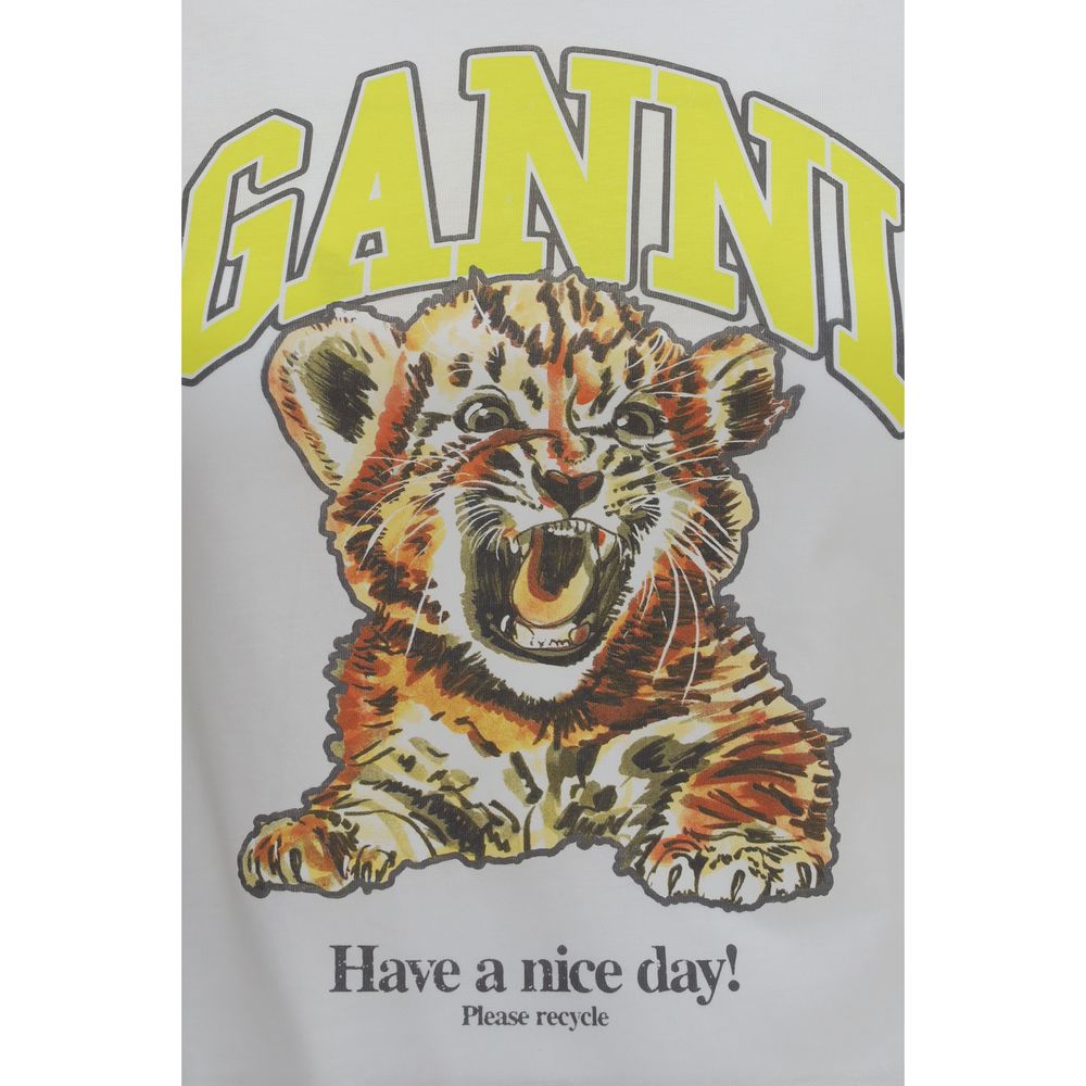 Ganni White Cotton Sweatshirt - Casual Style with Tiger Graphic