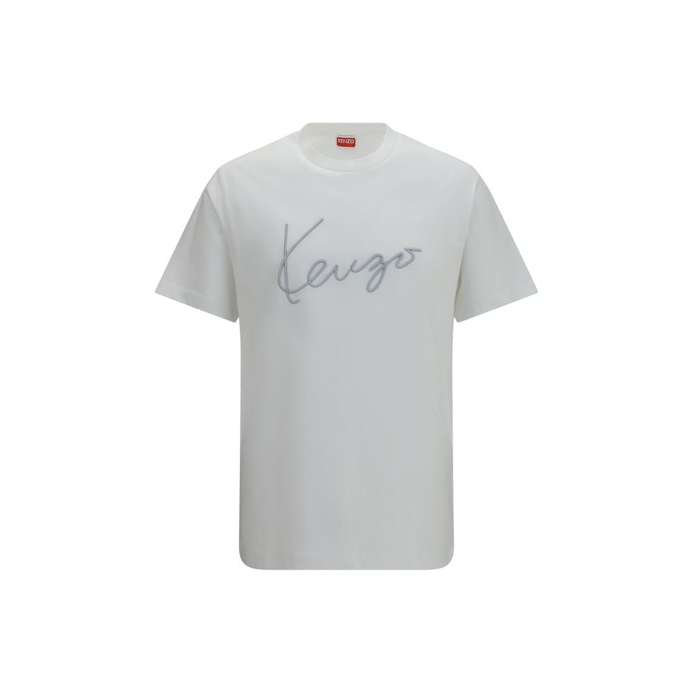 Kenzo White Cotton T-Shirt - Embroidered Signature Design