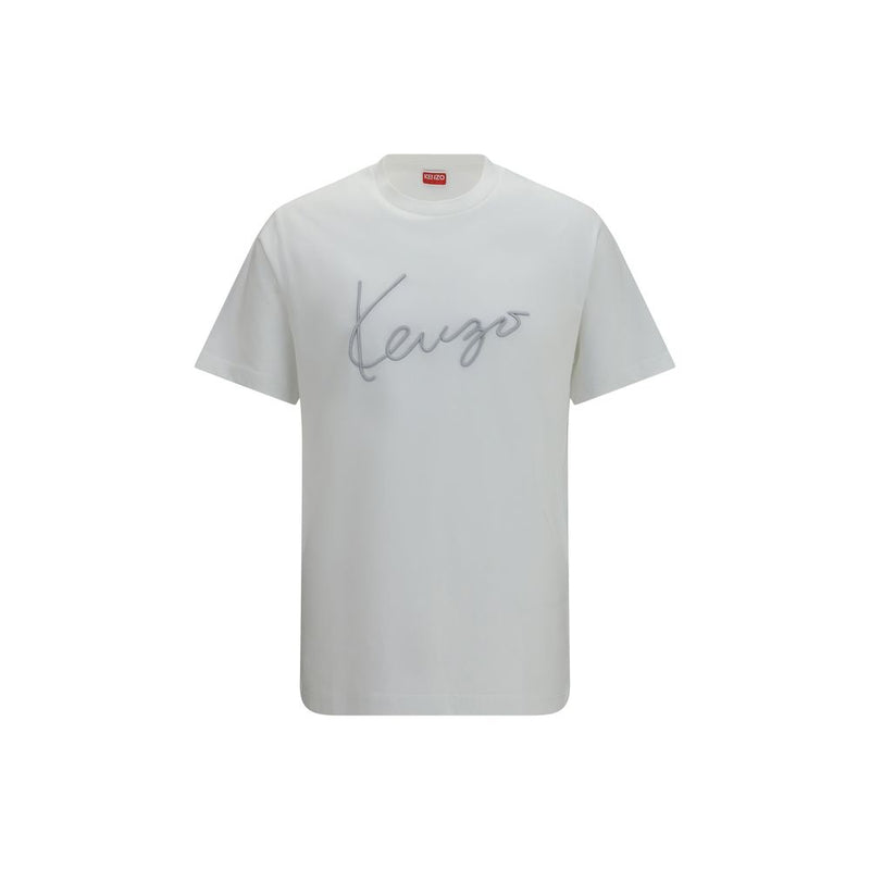 Kenzo White Cotton T-Shirt - Embroidered Signature Design