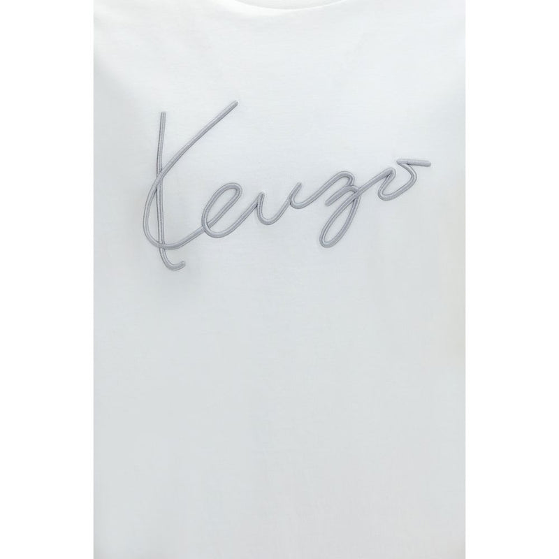 Kenzo White Cotton T-Shirt - Embroidered Signature Design