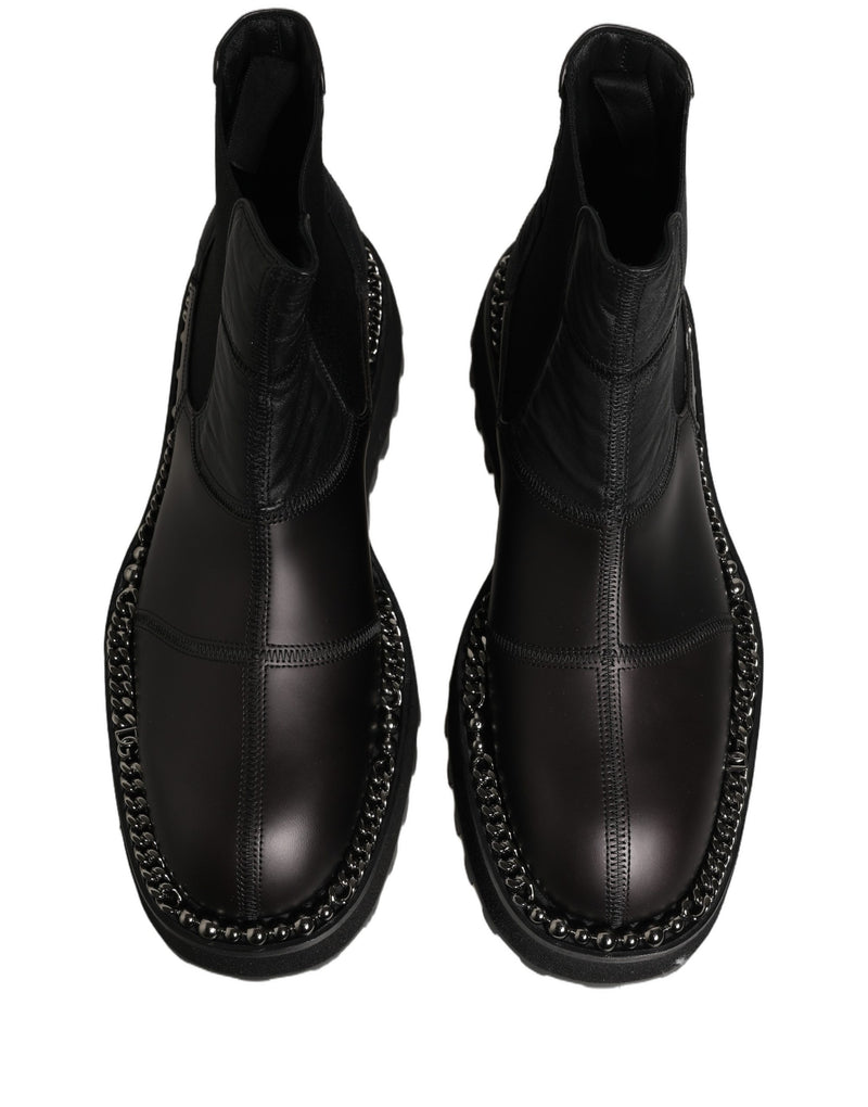 Dolce & Gabbana Black Chelsea Boots Leather Slip On Men Shoes