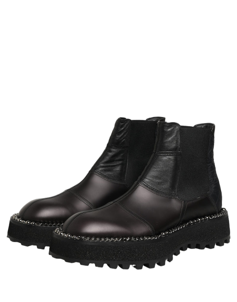 Dolce & Gabbana Black Chelsea Boots Leather Slip On Men Shoes