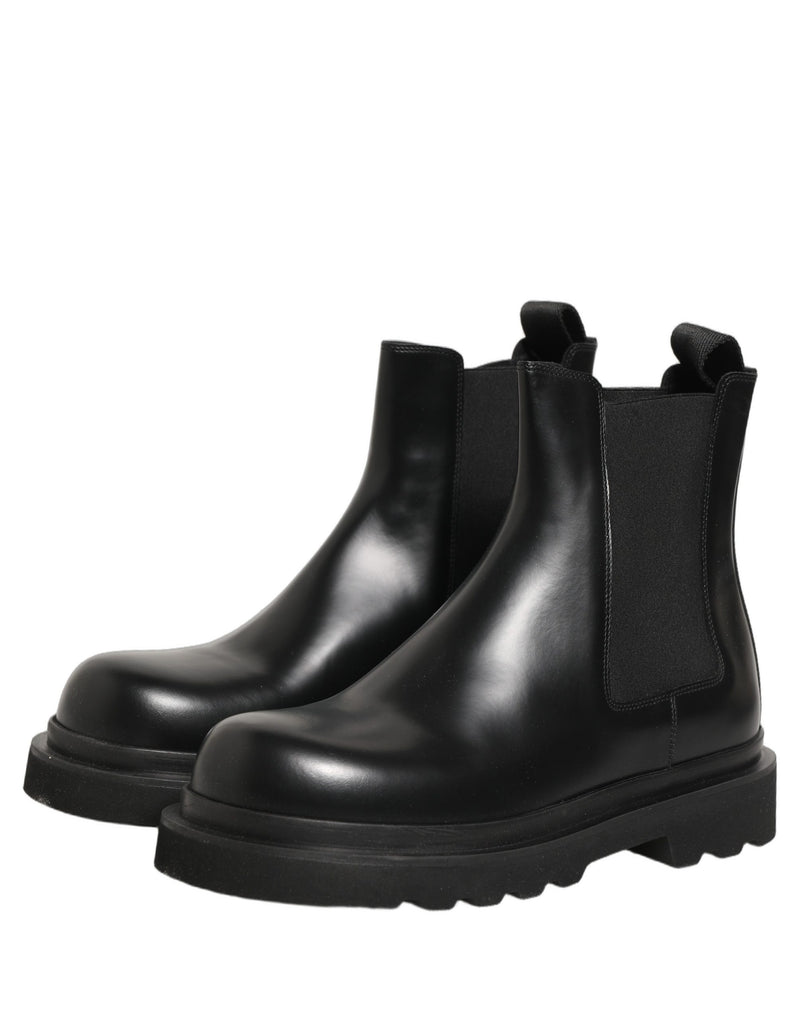 Dolce & Gabbana Black Chelsea Boots Leather Slip On Men Shoes