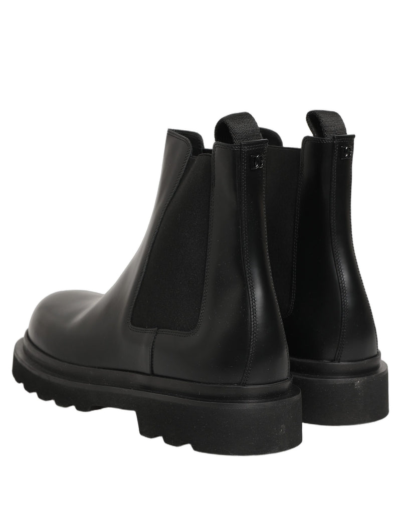 Dolce & Gabbana Black Chelsea Boots Leather Slip On Men Shoes