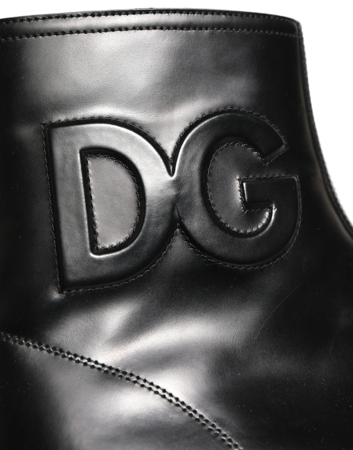 Dolce & Gabbana Black Leather Embossed Logo Ankle Boots