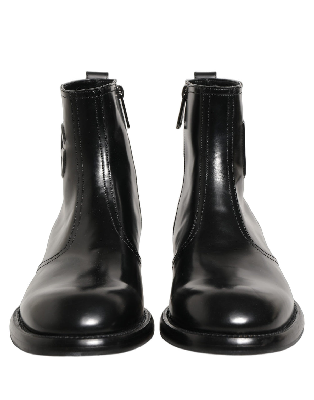 Dolce & Gabbana Black Leather Embossed Logo Ankle Boots