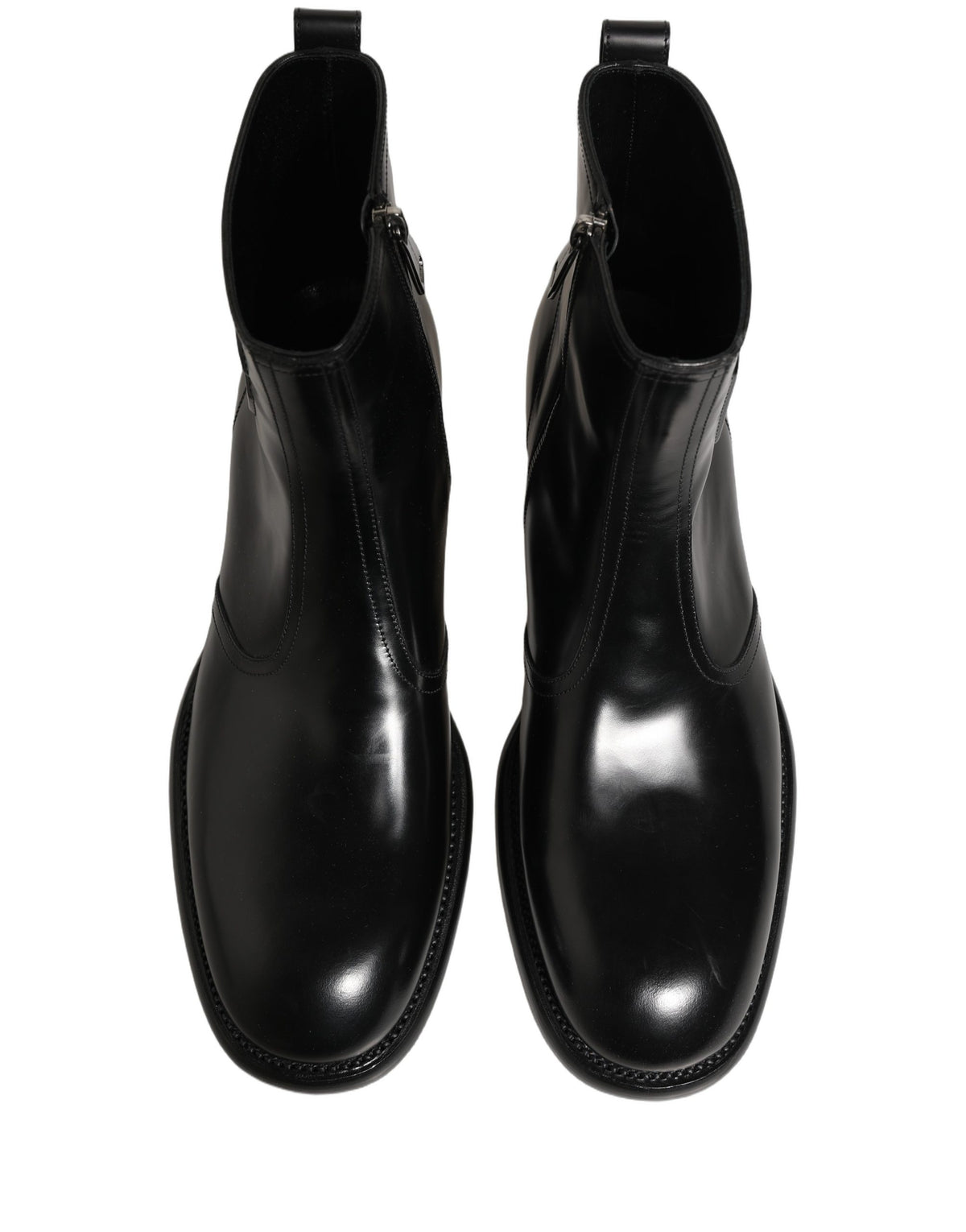 Dolce & Gabbana Black Leather Embossed Logo Ankle Boots