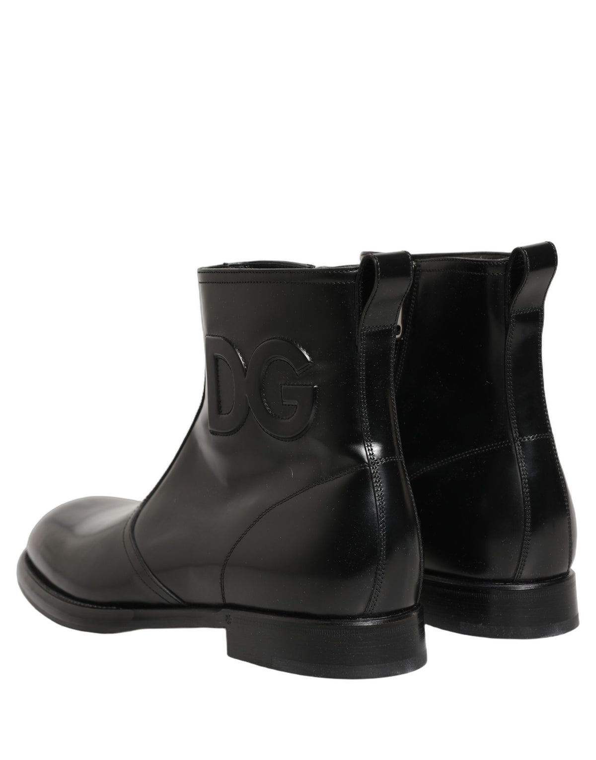 Dolce & Gabbana Black Leather Embossed Logo Ankle Boots