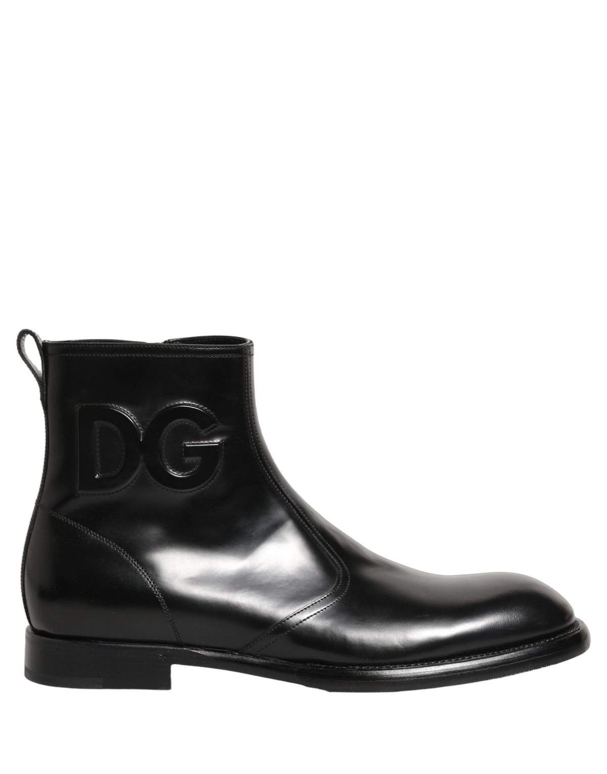 Dolce & Gabbana Black Leather Embossed Logo Ankle Boots