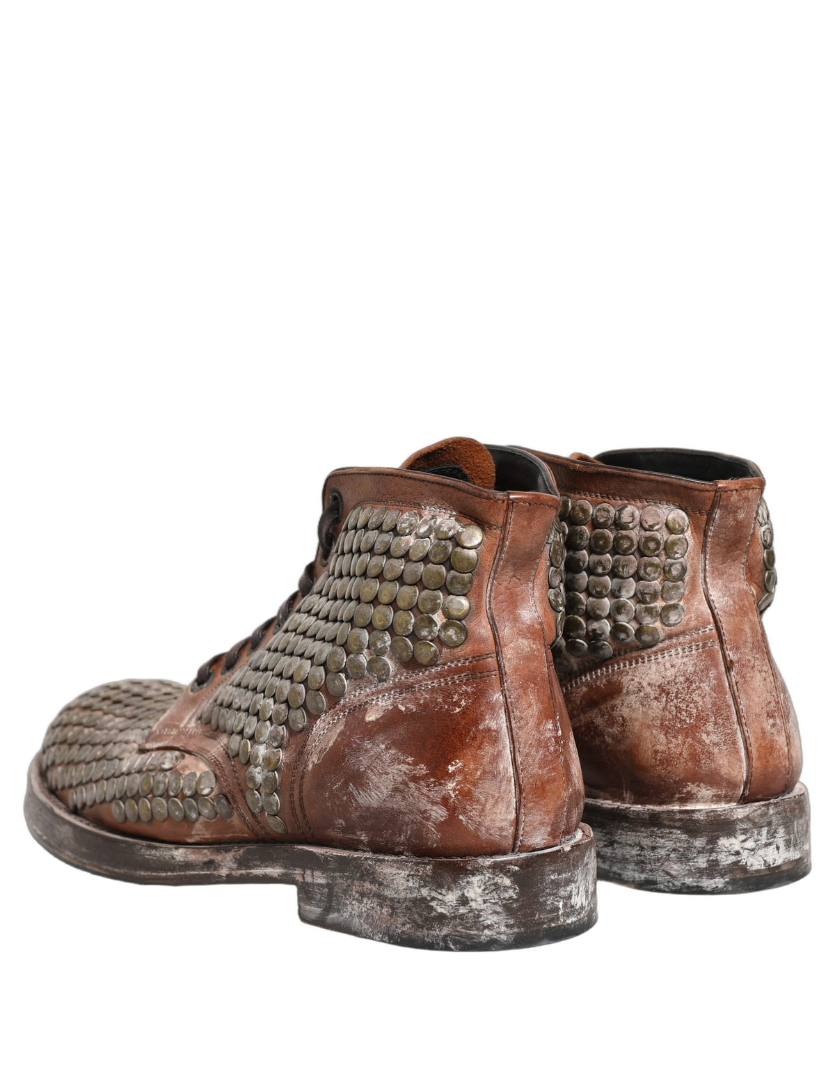 Dolce & Gabbana Brown Leather Ankle Boots with Studs