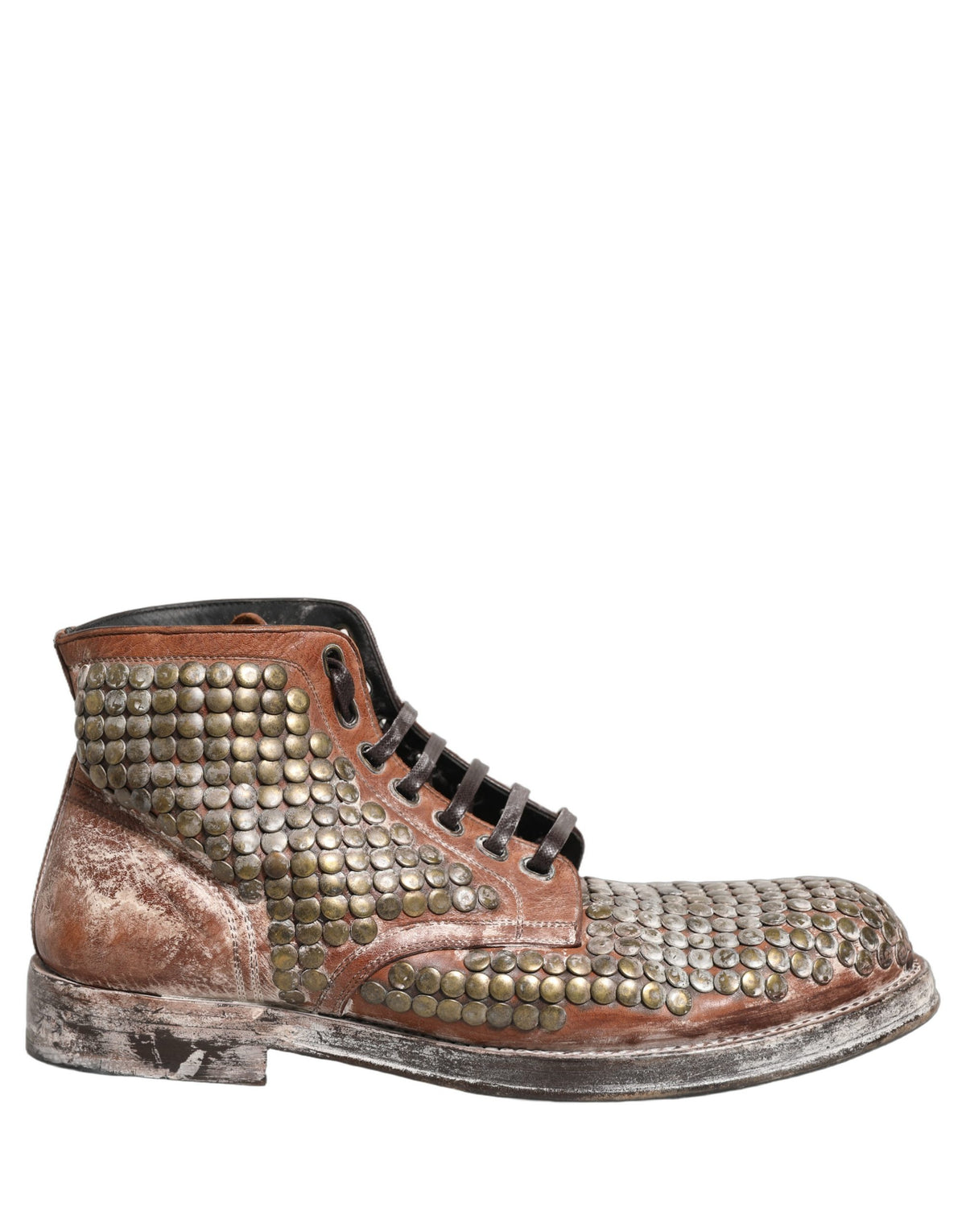 Dolce & Gabbana Brown Leather Ankle Boots with Studs