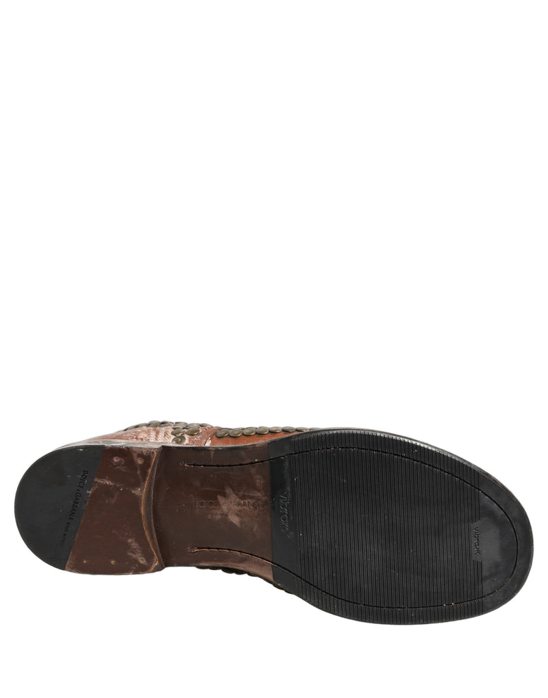 Dolce & Gabbana Brown Leather Runway Studs Ankle Boots