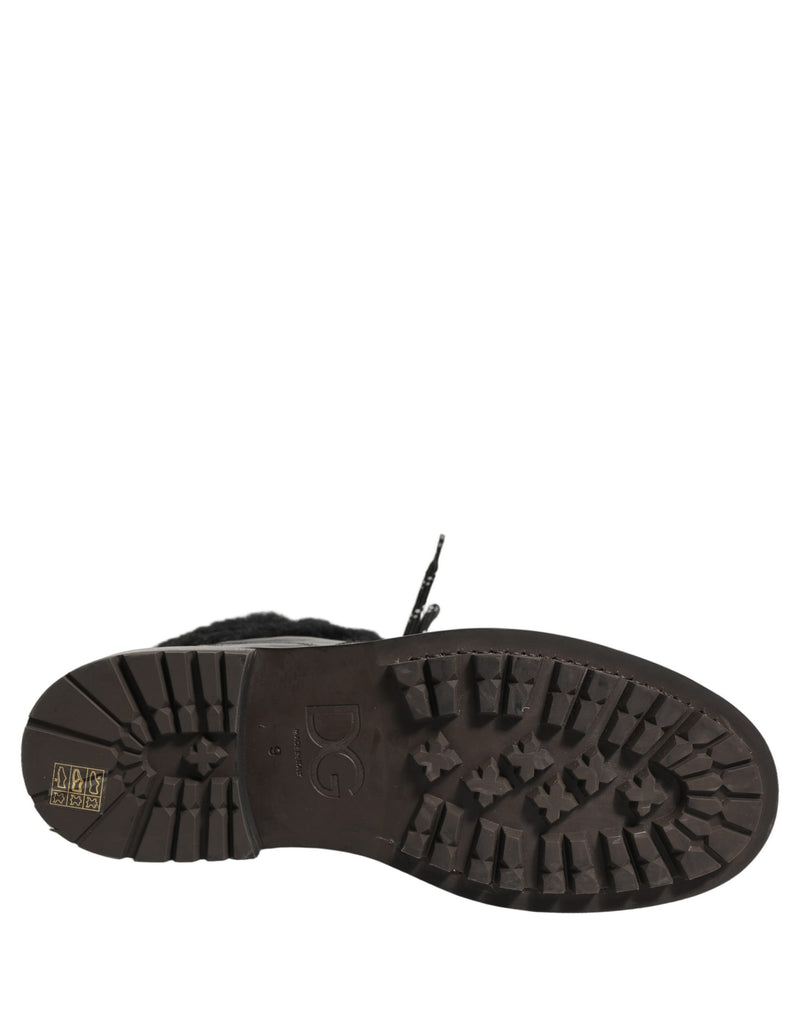 Dolce & Gabbana Black Trekking Fur Lace Leather Boots
