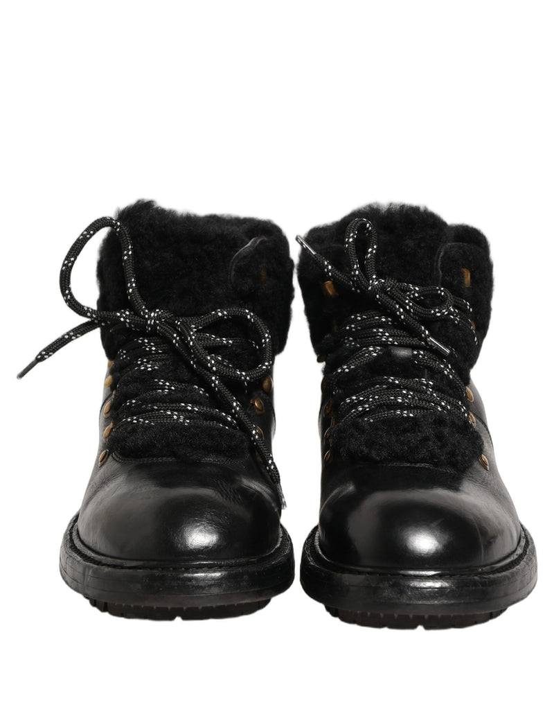Dolce & Gabbana Black Trekking Fur Lace Leather Boots