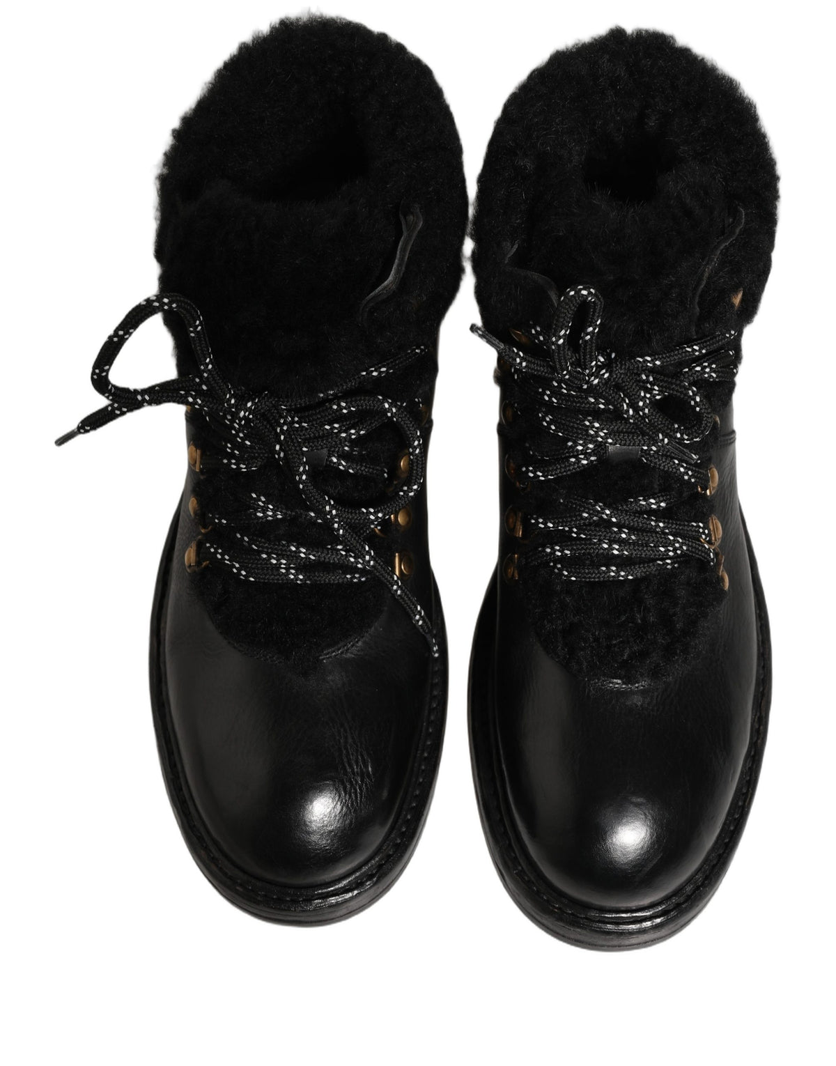 Bottes Dolce & Gabbana noires en cuir, fourrure et lacets style trekking