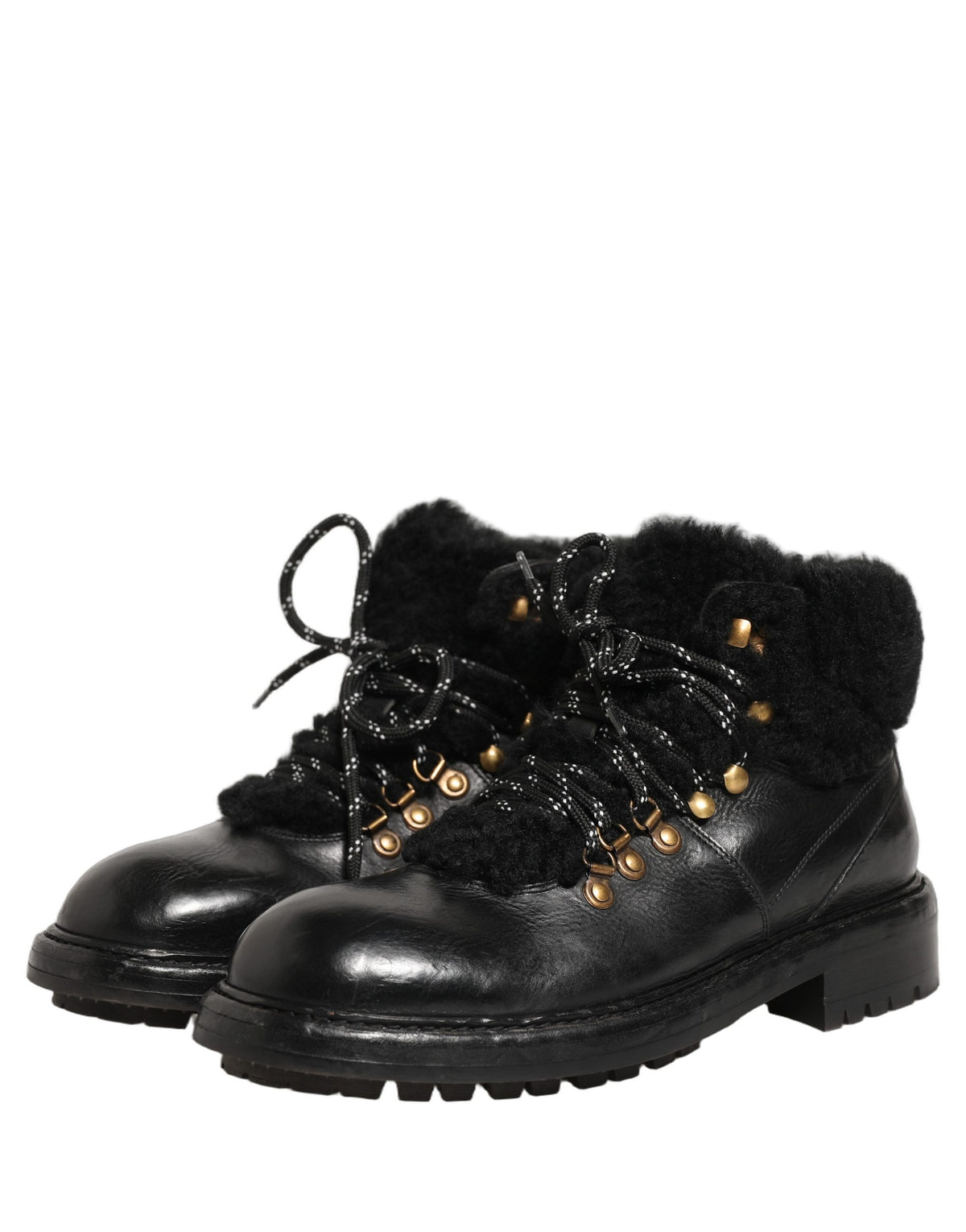 Bottes Dolce & Gabbana noires en cuir, fourrure et lacets style trekking