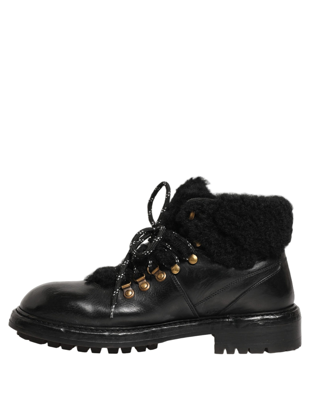 Bottes Dolce & Gabbana noires en cuir, fourrure et lacets style trekking