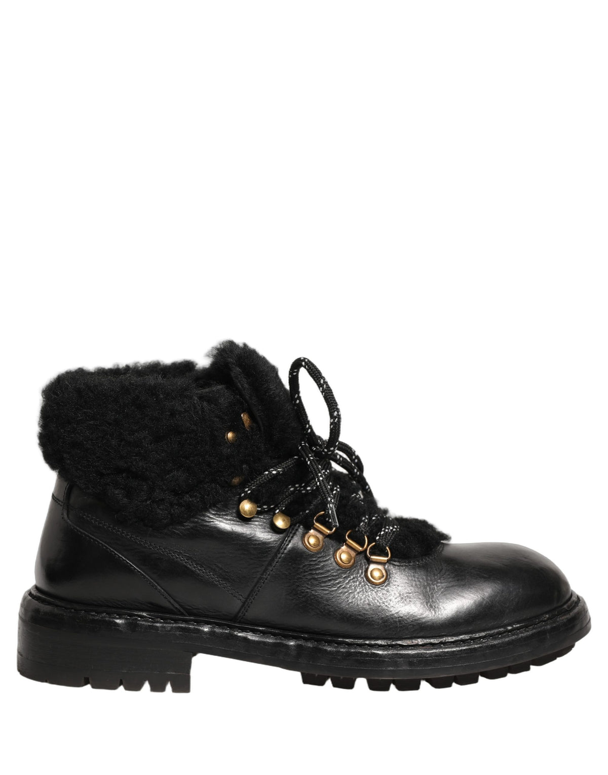 Bottes Dolce & Gabbana noires en cuir, fourrure et lacets style trekking