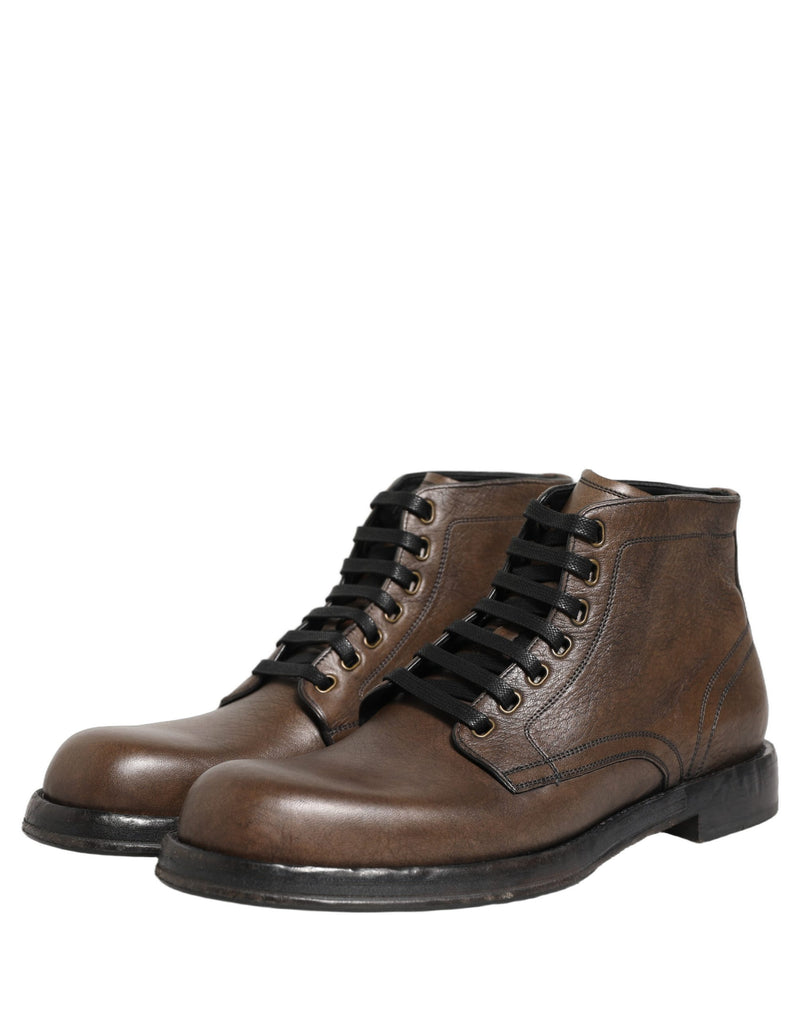 Dolce & Gabbana Brown Perugino Leather Men Ankle Boots