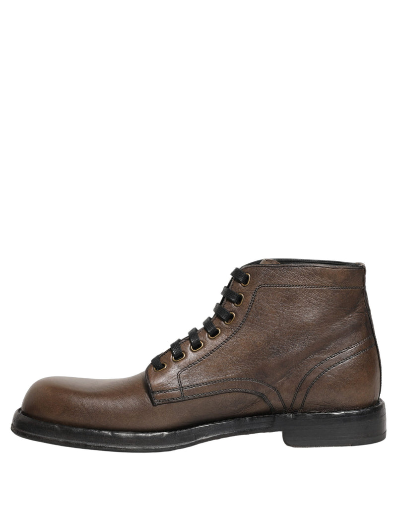 Dolce & Gabbana Brown Perugino Leather Men Ankle Boots