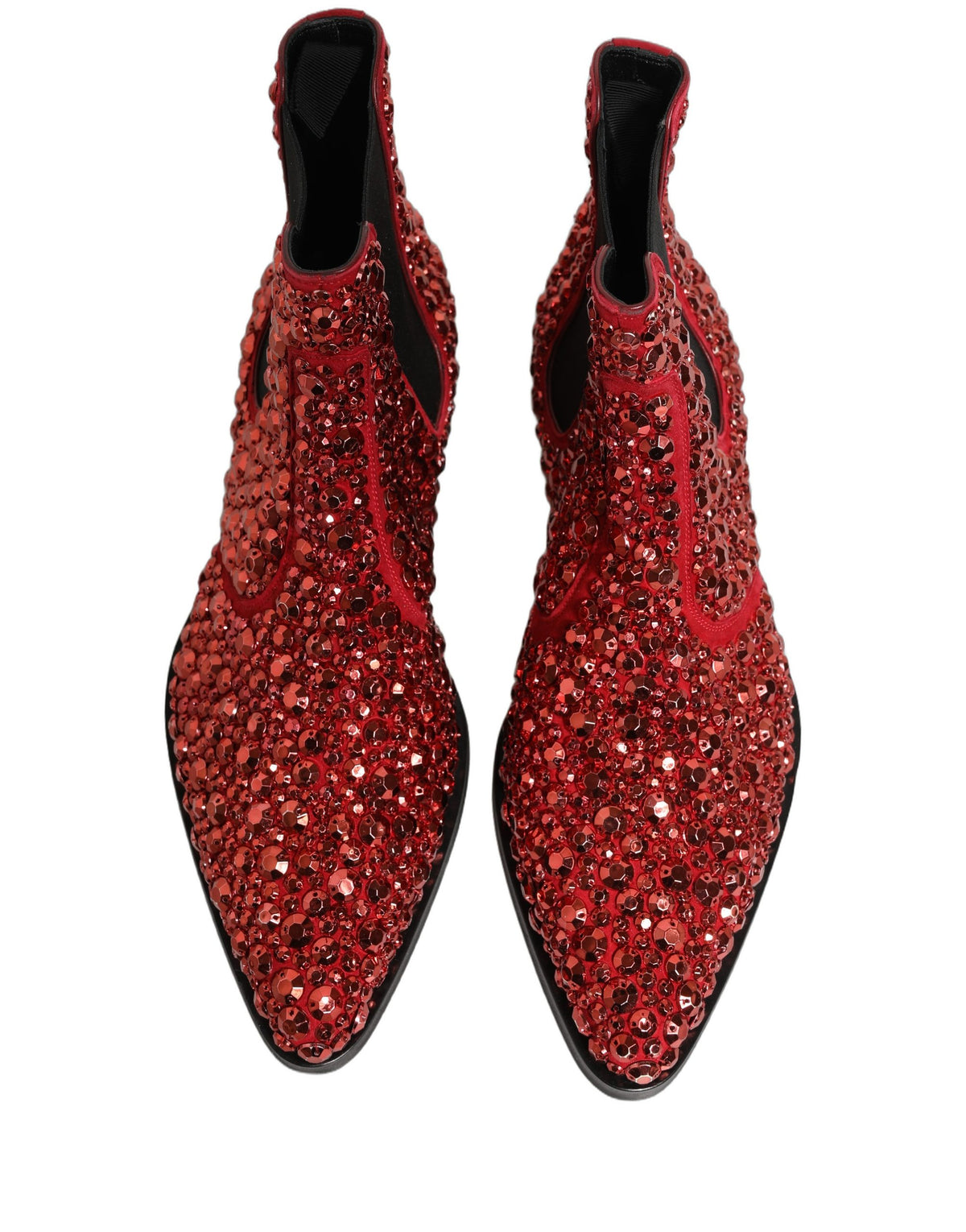 Dolce & Gabbana Red Embellished Chelsea Ankle Boots