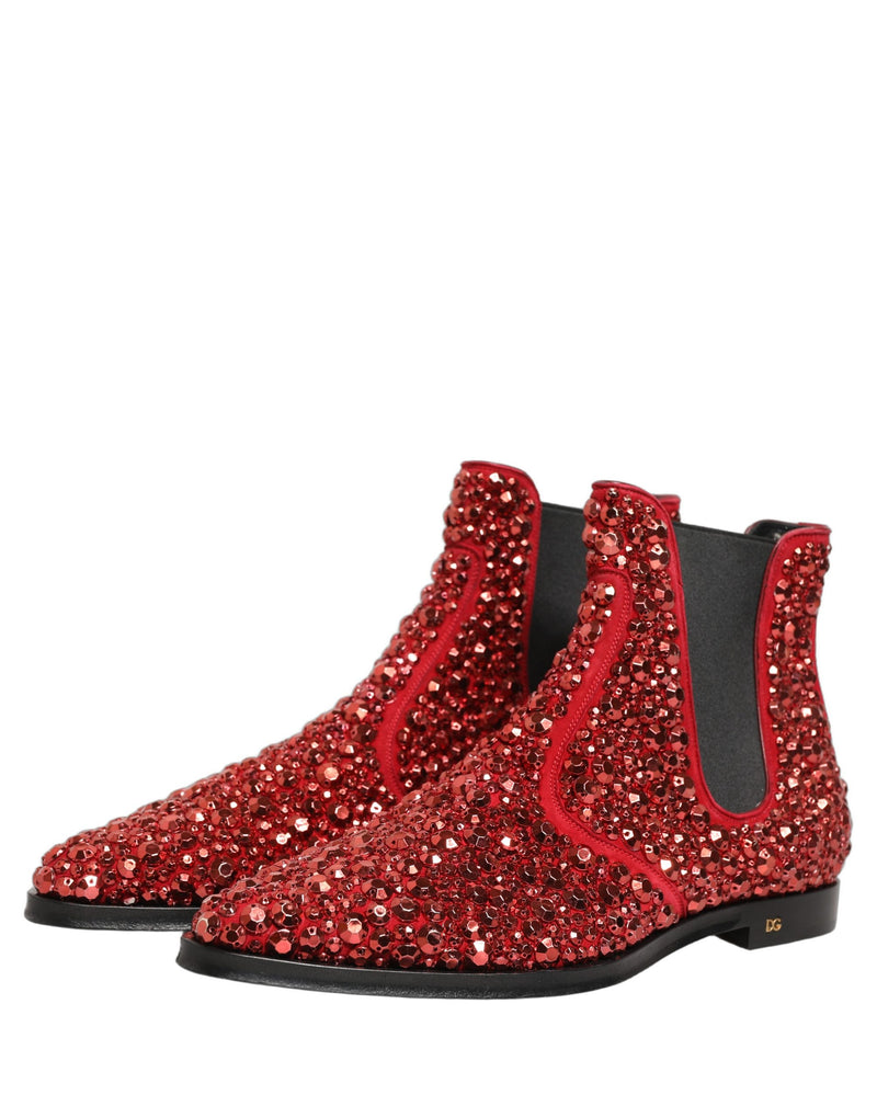 Dolce & Gabbana Red Embellished Chelsea Ankle Boots