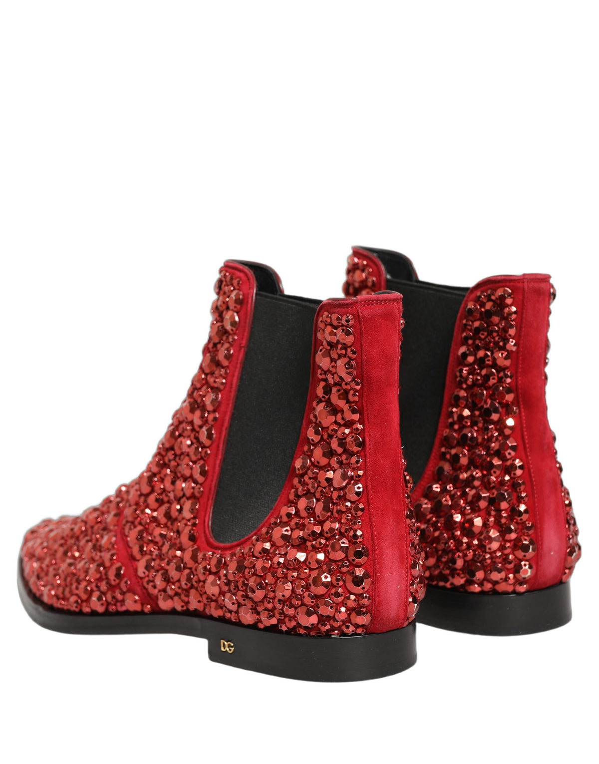 Dolce & Gabbana Red Embellished Chelsea Ankle Boots