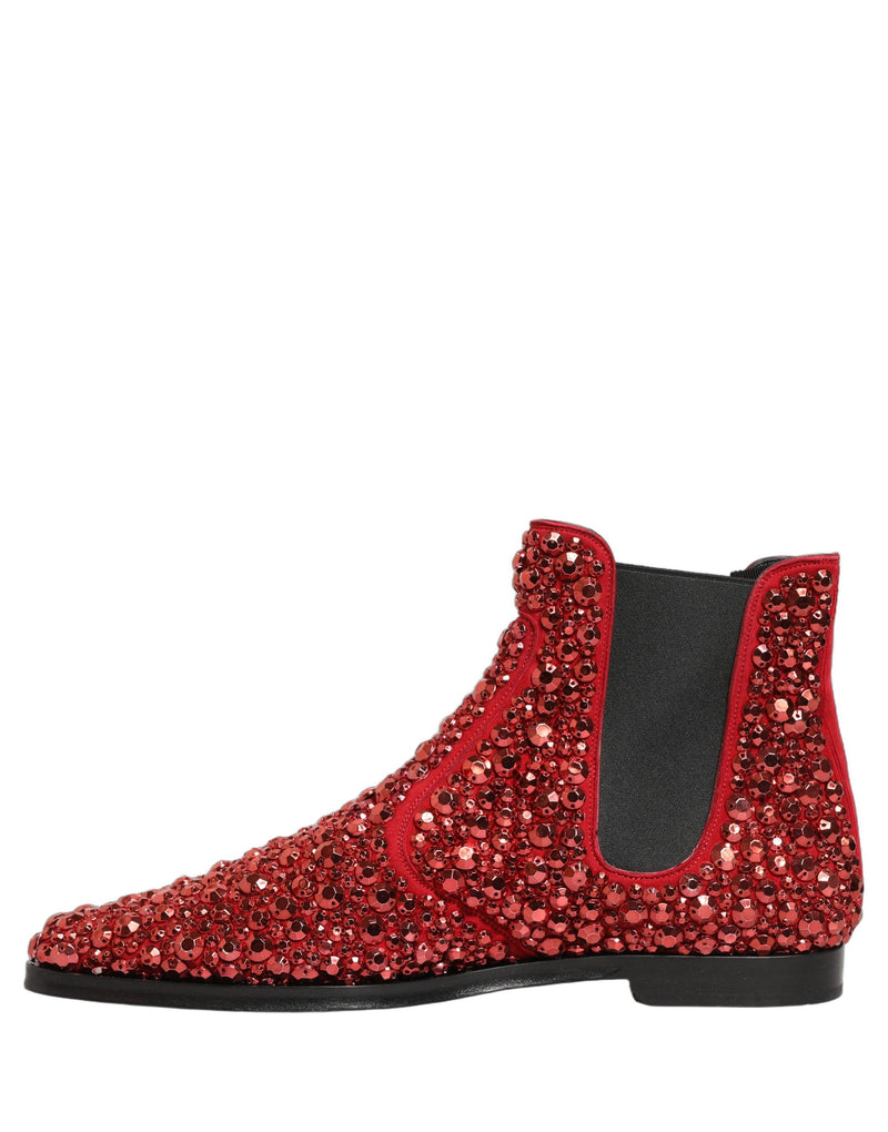 Dolce & Gabbana Red Embellished Chelsea Ankle Boots