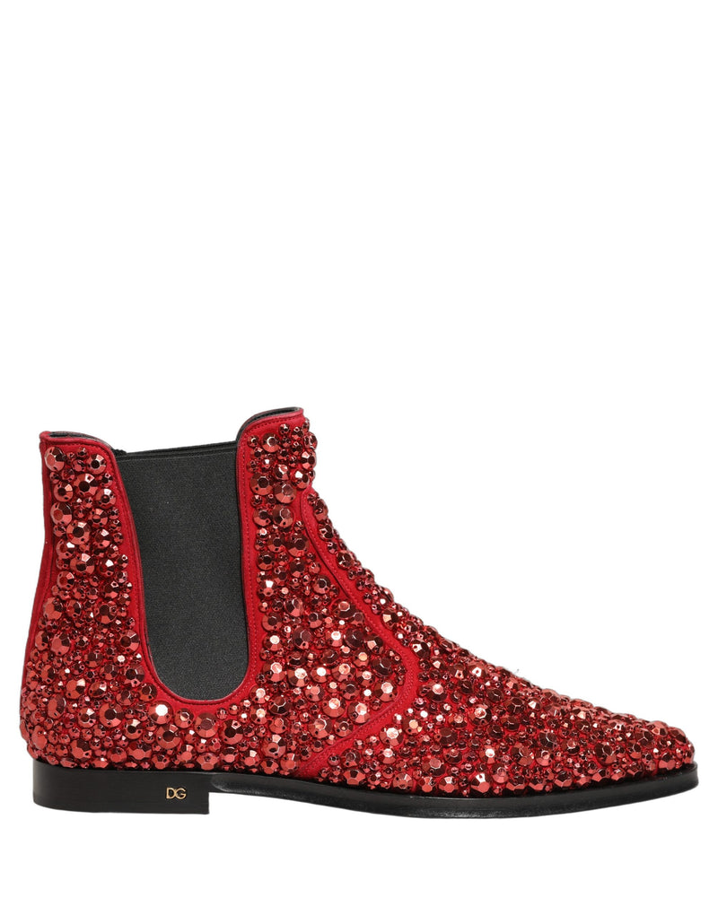 Dolce & Gabbana Red Embellished Chelsea Ankle Boots