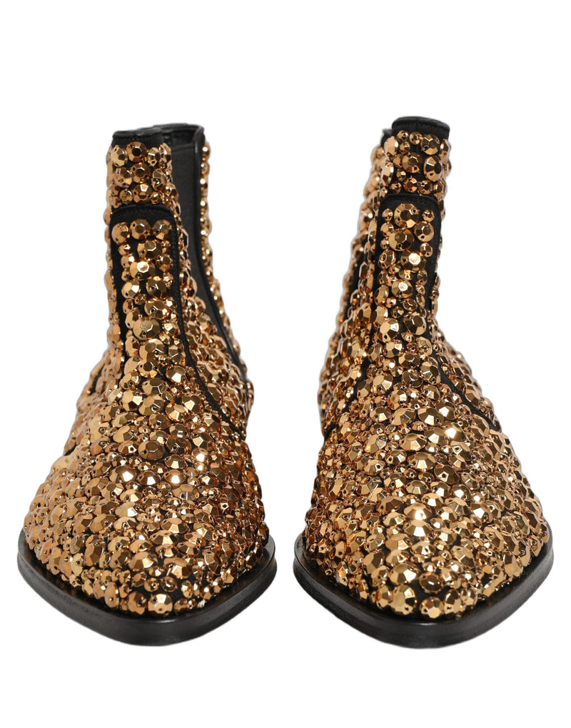 Dolce & Gabbana Gold Embellished Chelsea Ankle Boots