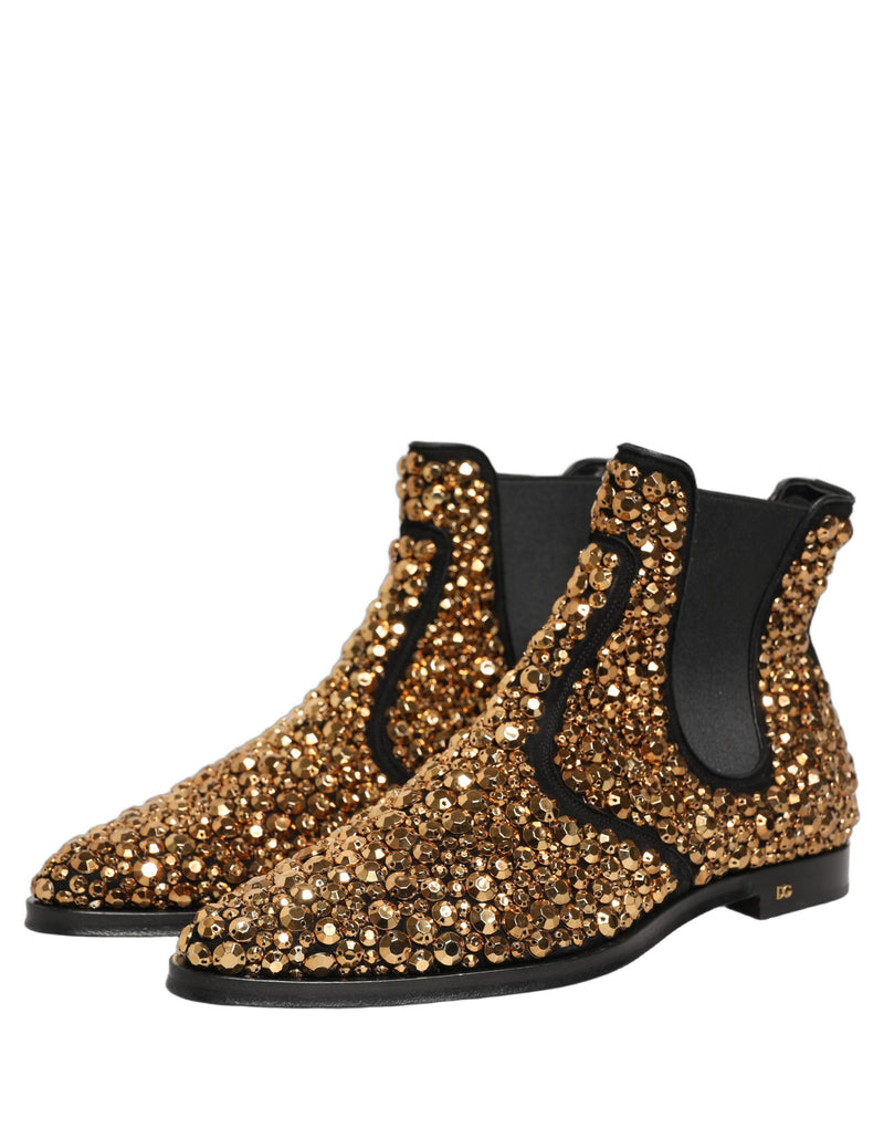 Dolce & Gabbana Gold Embellished Chelsea Ankle Boots