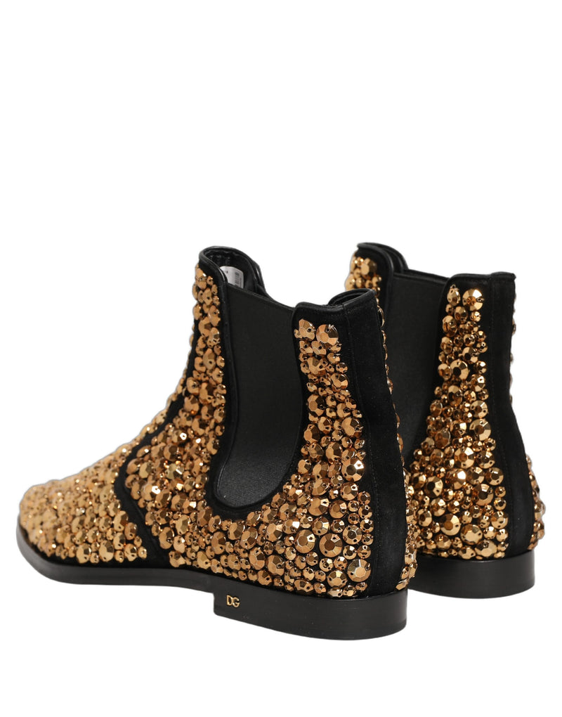 Dolce & Gabbana Gold Embellished Chelsea Ankle Boots