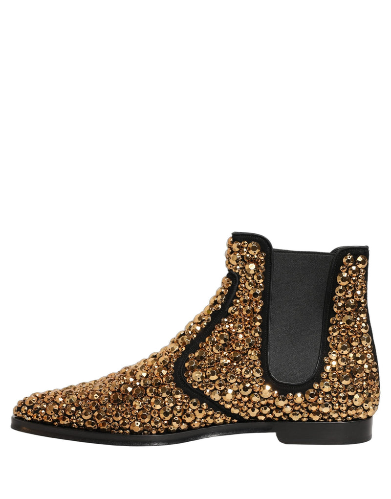 Dolce & Gabbana Gold Embellished Chelsea Ankle Boots