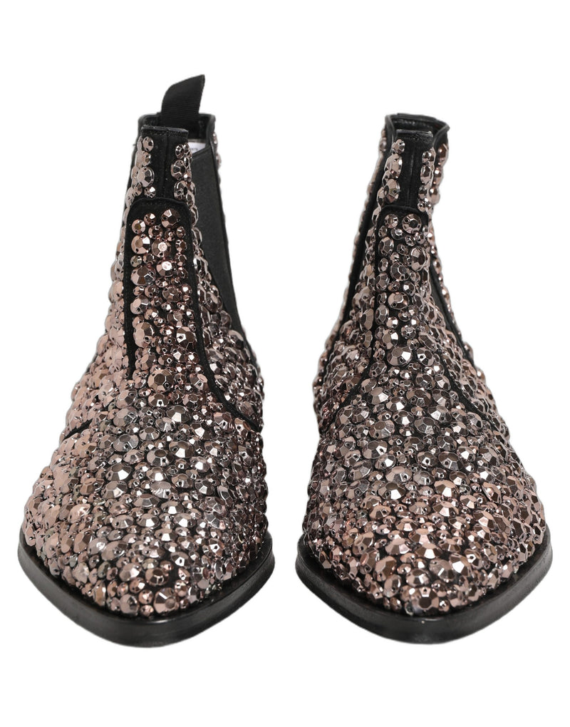 Dolce & Gabbana Silver Embellished Chelsea Ankle Boots