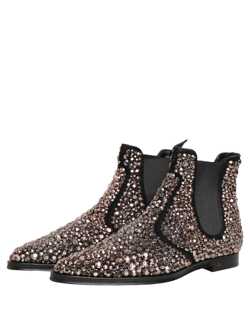 Dolce & Gabbana Silver Embellished Chelsea Ankle Boots