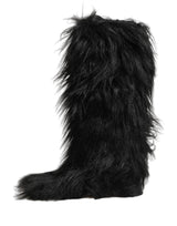 Dolce & Gabbana Black Faux Fur Mid Calf Winter Boots
