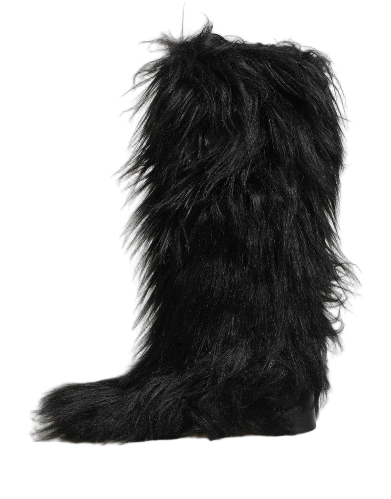 Dolce & Gabbana Black Faux Fur Mid Calf Boots for Men