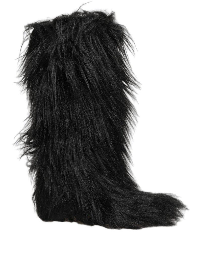 Dolce & Gabbana Black Faux Fur Mid Calf Boots for Men