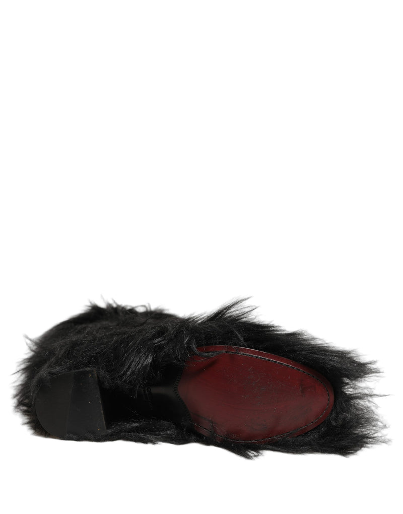Dolce & Gabbana Black Faux Fur Mid Calf Boots for Men