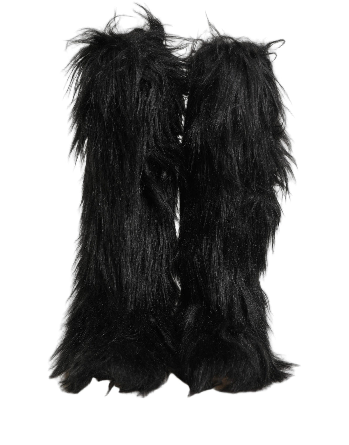 Dolce & Gabbana Black Faux Fur Mid Calf Winter Boots