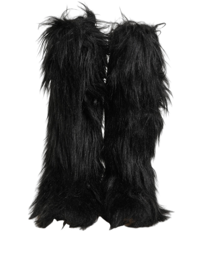 Dolce & Gabbana Black Faux Fur Mid Calf Boots for Men