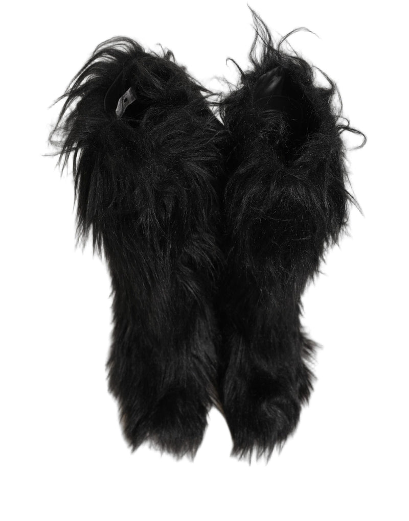 Dolce & Gabbana Black Faux Fur Mid Calf Boots for Men