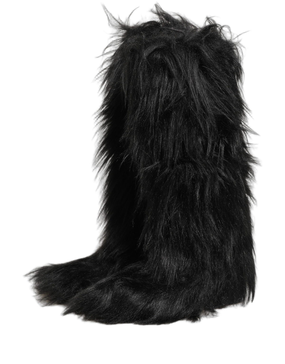 Dolce & Gabbana Black Faux Fur Mid Calf Winter Boots