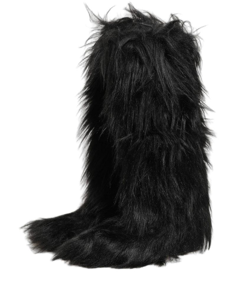 Dolce & Gabbana Black Faux Fur Mid Calf Boots for Men