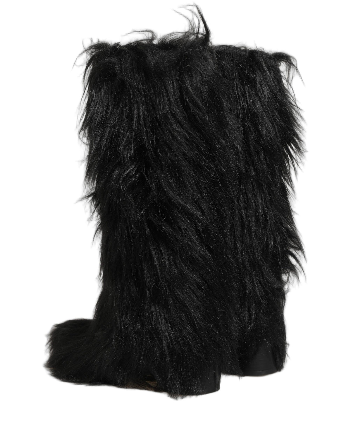 Dolce & Gabbana Black Faux Fur Mid Calf Winter Boots