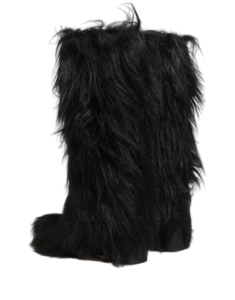 Dolce & Gabbana Black Faux Fur Mid Calf Boots for Men