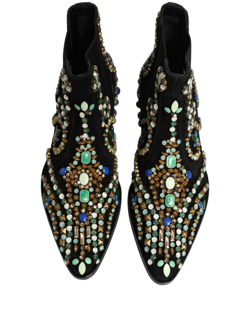 Dolce & Gabbana Black Embellished Chelsea Ankle Boots