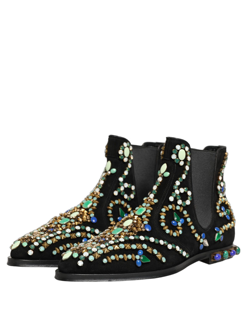 Dolce & Gabbana Black Embellished Chelsea Ankle Boots