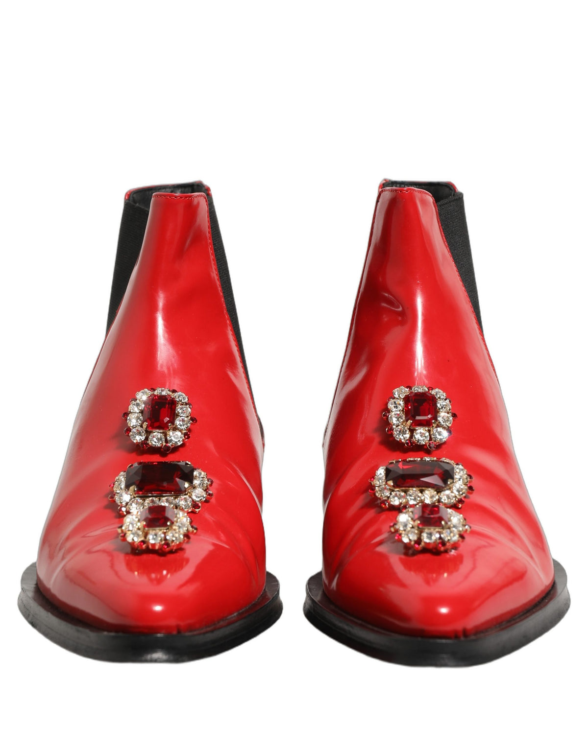 Dolce & Gabbana Red Embellished Chelsea Ankle Boots for Men
